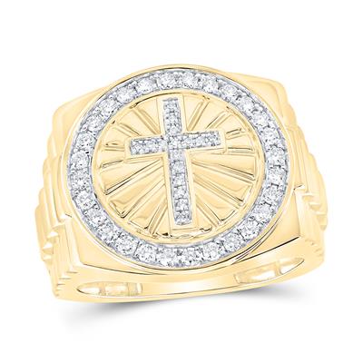 10K Yellow Gold Round Diamond Cross Circle Ring 1/2 Cttw