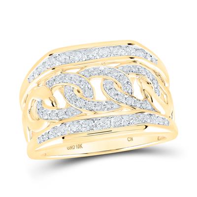 10K Gold Round Diamond Cuban Link Ring 1Cttw