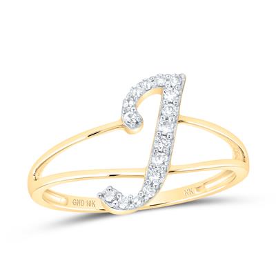 10K Gold Ladies Initial J Ring 1/8Ctw-Dia Yellow