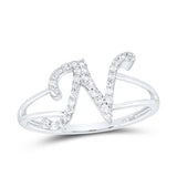 10K Gold Ladies Initial N Ring 1/6Ctw-Dia White