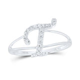 10K Gold Ladies Initial T Ring 1/6Ctw-Dia White