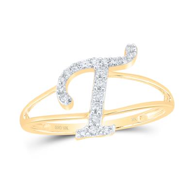 10K Gold Ladies Initial T Ring 1/6Ctw-Dia Yellow