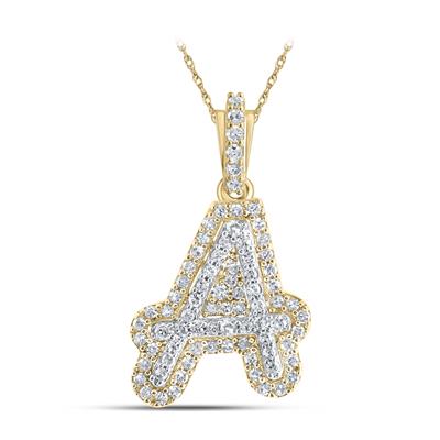 10K Gold Round Diamond A Initial Pendant 1/5Cttw Apparel & Accessories