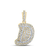 10K Yellow Gold Round Diamond D Initial Letter Pendent 1/5 Cttw