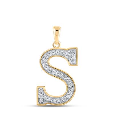 10K Rose Gold Round Diamond Initial S Letter Pendent 1/10 Cttw
