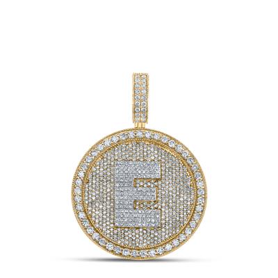 10K Two-Tone Gold Diamond E Circle Initial Mens Pendant 4 Cttw