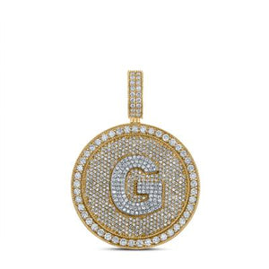 Two-Tone Gold Diamond G Circle Initial Mens Pendant 3-3/4 Cttw
