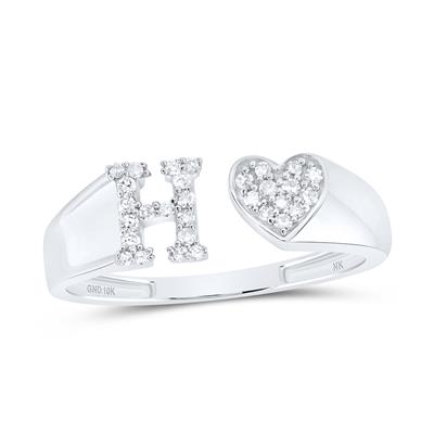 1/8Ctw-Dia Initial H Ladies Heart Ring White