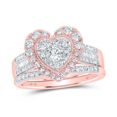 10K Gold Round Diamond Heart Bridal Wedding Ring Set