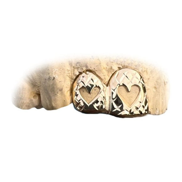 Heart Window Grillz with Diamond Cuts Top or Bottom 2pc