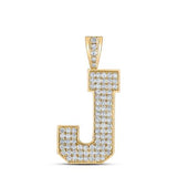 10K Yellow Gold Diamond J Initial Letter Pendant 1-3/8 Cttw