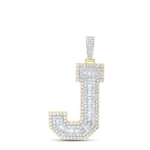 10K Yellow Gold Baguette Diamond J Initial Letter Pendant 4-1/5 Cttw