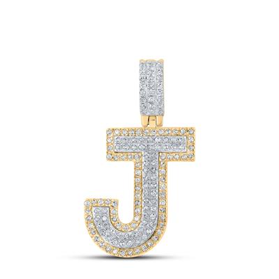 10K Two-Tone Gold Round Diamond J Initial Letter Pendant 1/2 Cttw
