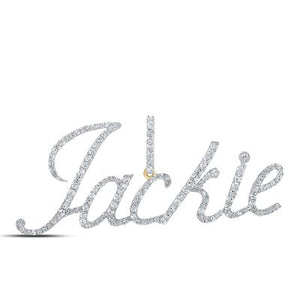 10K Yellow Gold Round Diamond Jackie Name Pendant 3/4 Cttw