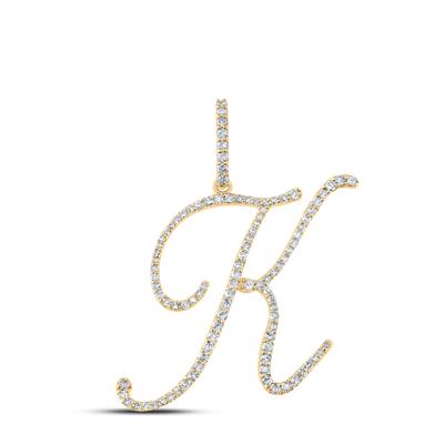 10K Gold Round Diamond K Initial Letter Pendant 1/2 Cttw
