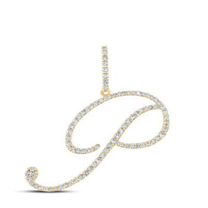 10K Gold Round Diamond P Initial Letter Pendant 1/2 Cttw