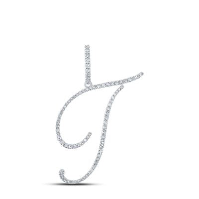 10K Gold Round Diamond T Initial Letter Pendant 3/8 Cttw -Out Of Stock-