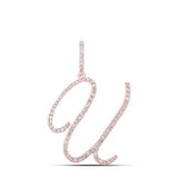 10K Gold Round Diamond U Initial Letter Pendant 1/2 Cttw