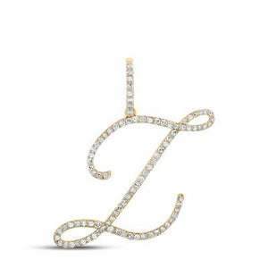 10K Gold Round Diamond L Initial Letter Pendant 5/8 Cttw