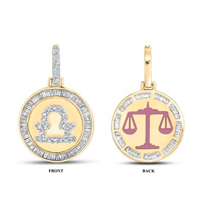 10K Yellow Gold Baguette Diamond Libra Charm Pendant 1/2 Cttw