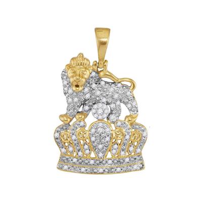 10K Yellow Gold Round Diamond Lion Crown Pendant 1/3 Cttw