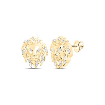 10K Yellow Gold Round Diamond Lion Face Stud Earrings