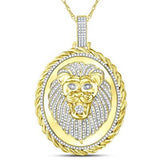 10K Gold Round Diamond Oval Lion Face Rope Pendant 1 Cttw