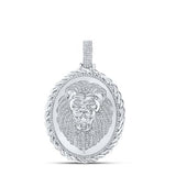 10K Gold Round Diamond Oval Lion Face Rope Pendant 1 Cttw White