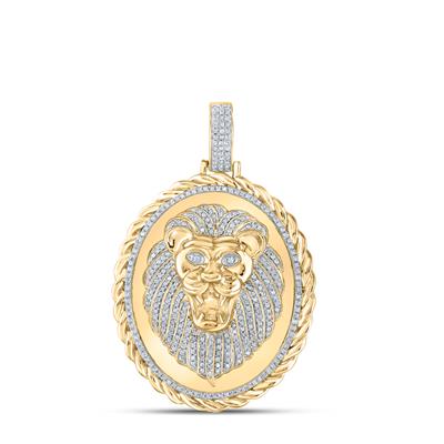 10K Gold Round Diamond Oval Lion Face Rope Pendant 1 Cttw Yellow