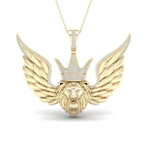 10K Yellow Gold Round Diamond Lion With Wings Pendant 1/2 Cttw