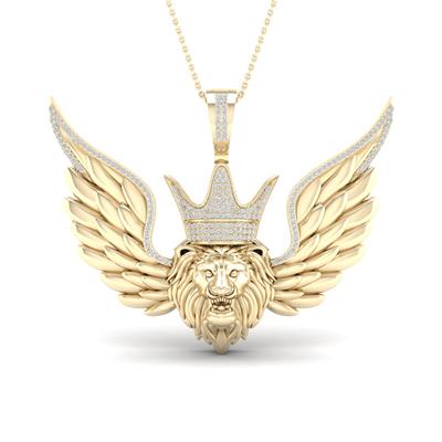 10K Yellow Gold Round Diamond Lion With Wings Pendant 1/2 Cttw