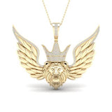 10K Yellow Gold Round Diamond Lion With Wings Pendant 1/2 Cttw