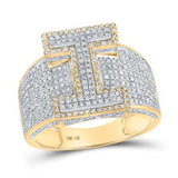 10K Two-Tone Gold Round Diamond I Initial Letter Ring 1-1/5 Cttw