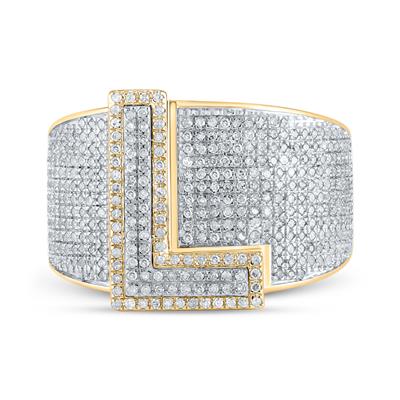 10K Two-Tone Gold Round Diamond L Initial Letter Ring 1-1/5 Cttw