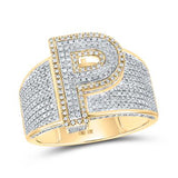 10K Two-Tone Gold Round Diamond P Initial Letter Ring 1 Cttw