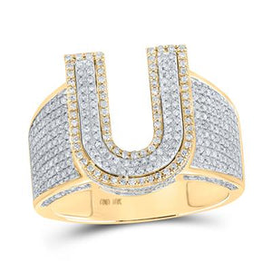 10K Two-Tone Gold Round Diamond U Initial Letter Ring 1 Cttw