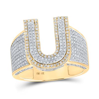 10K Two-Tone Gold Round Diamond U Initial Letter Ring 1 Cttw