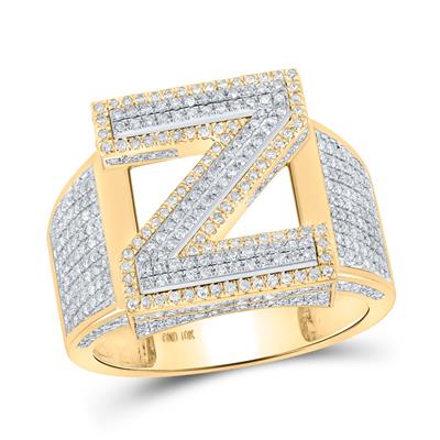 10K Two-Tone Gold Round Diamond Z Initial Letter Ring 1 Cttw