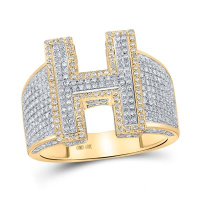 10K Two-Tone Gold Round Diamond H Initial Letter Ring 1-1/5 Cttw