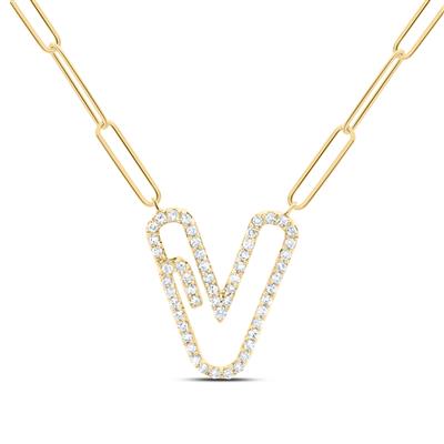 1/4Ctw-Dia Initial V Necklace - 18 Inch