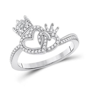 10K White Gold Diamond King & Queen Heart Ring 1/6 Cttw Apparel Accessories