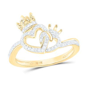 10K Yellow Gold Round Diamond King & Queen Heart Ring 1/6Cttw Apparel Accessories