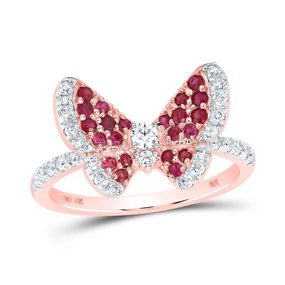 10K Rose Gold Ruby Diamond Butterfly Ring 5/8Cttw