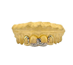 Two Tone Full Diamond Cut Half Cap Gap Grillz