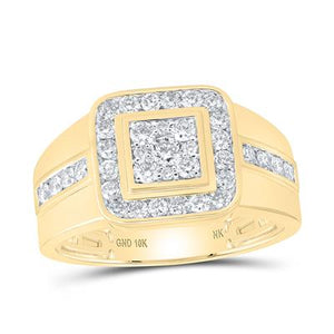 10K Yellow Gold Round Diamond Square Ring 1Cttw