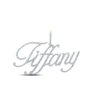 10K Yellow Gold Round Diamond Tiffany Name Pendant 1 Cttw