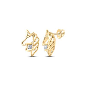 10 Gold Round Diamond Unicorn Earrings 1/20Cttw