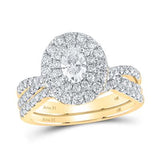 14K White Gold Oval Diamond Halo Bridal Wedding Ring Set 1-1/2 Cttw (Certified)