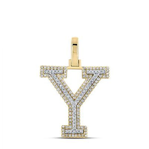 10K Two-Tone Gold Round Diamond Y Initial Pendant 3/8 Cttw Yellow/White