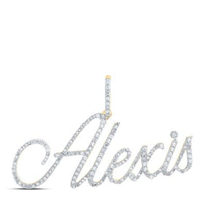 10K Yellow Gold Round Diamond Alexis Name Pendant 3/4 Cttw